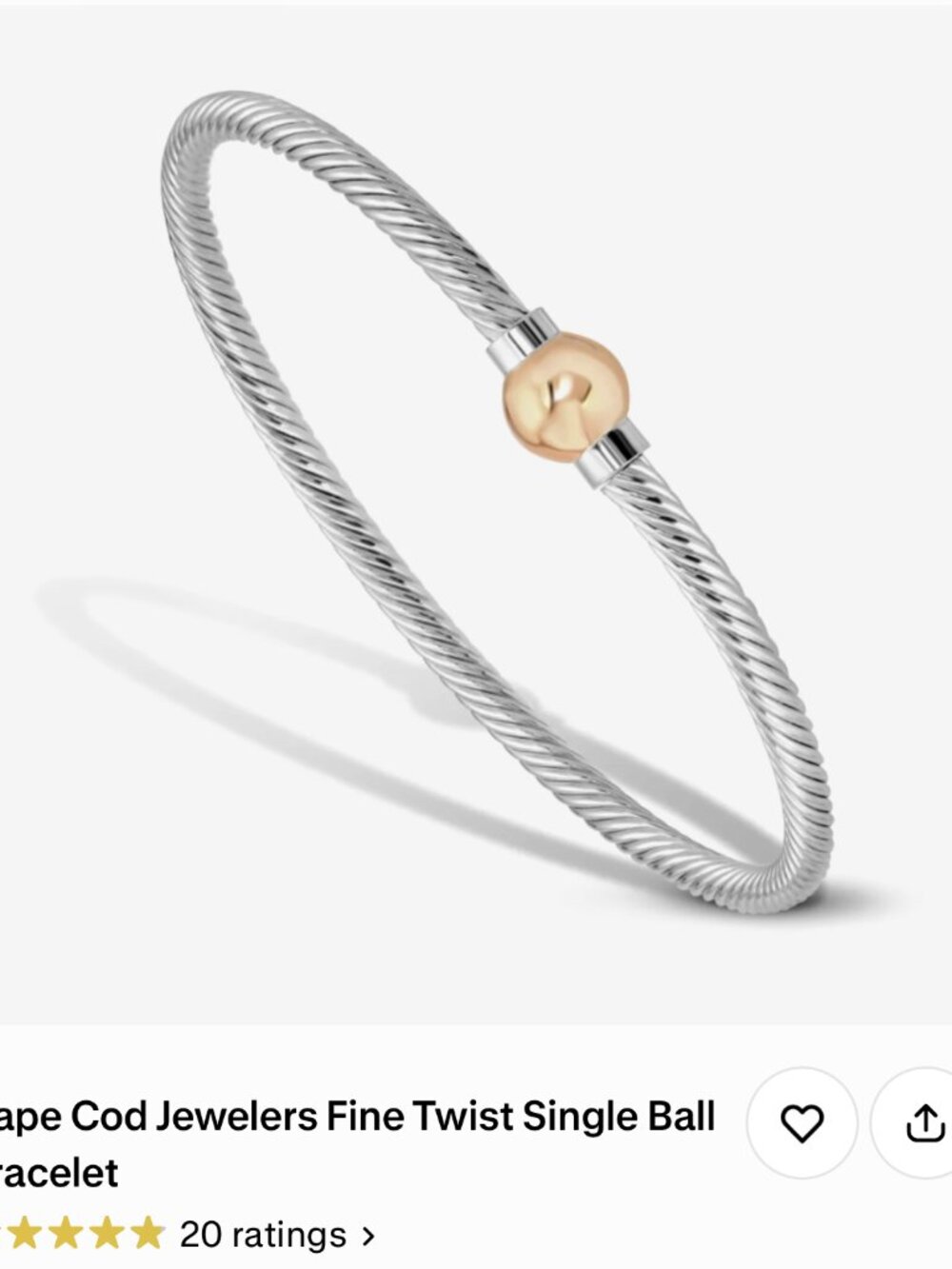 Cape Cod Jewelers Fine Twist Single Ball Bracelet Rose Gold and Sterling Silver - Picture 4 of 4